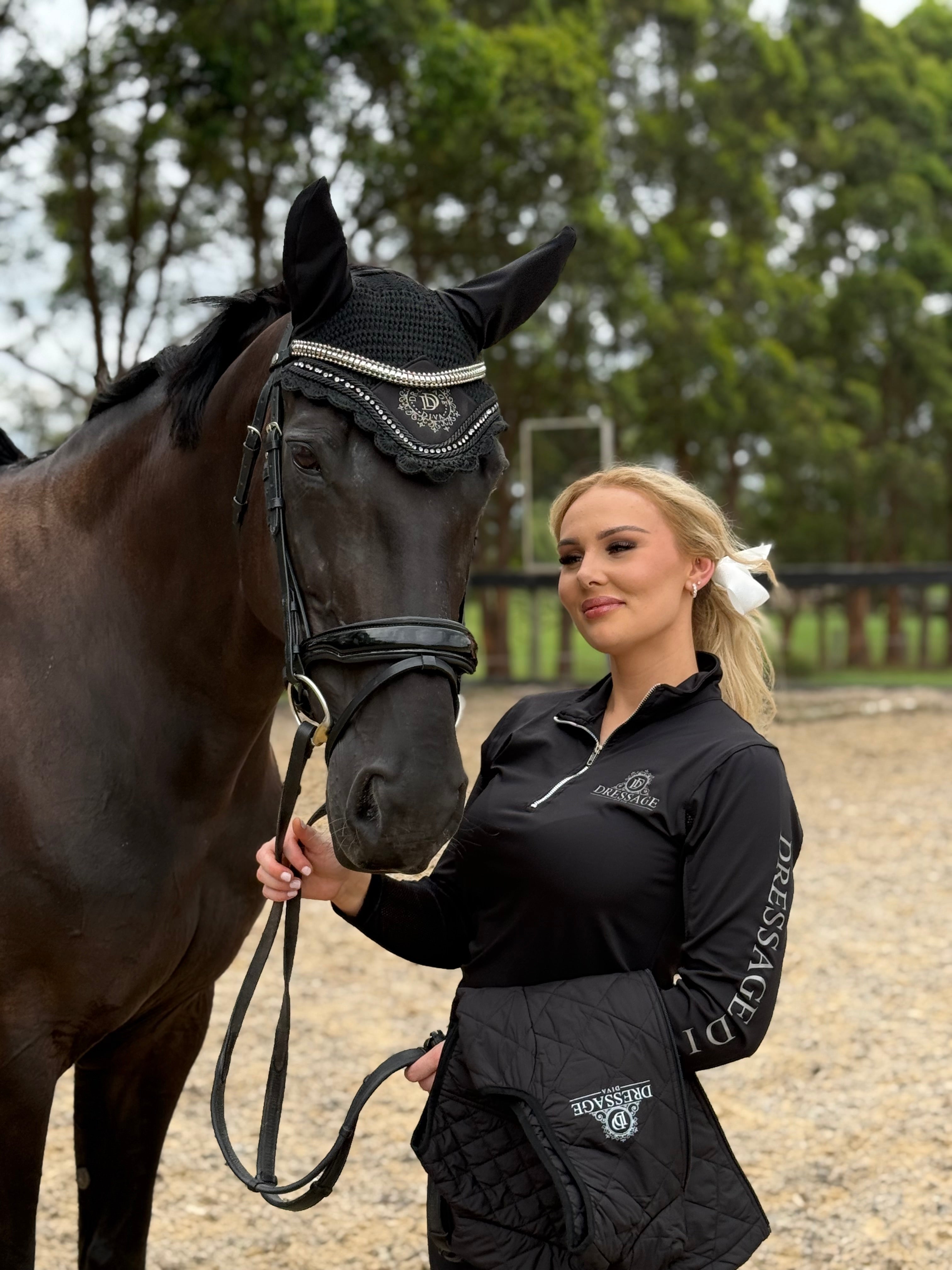 Black Long Sleeve base layer with grey logo & mesh equestrian shirt loose fit